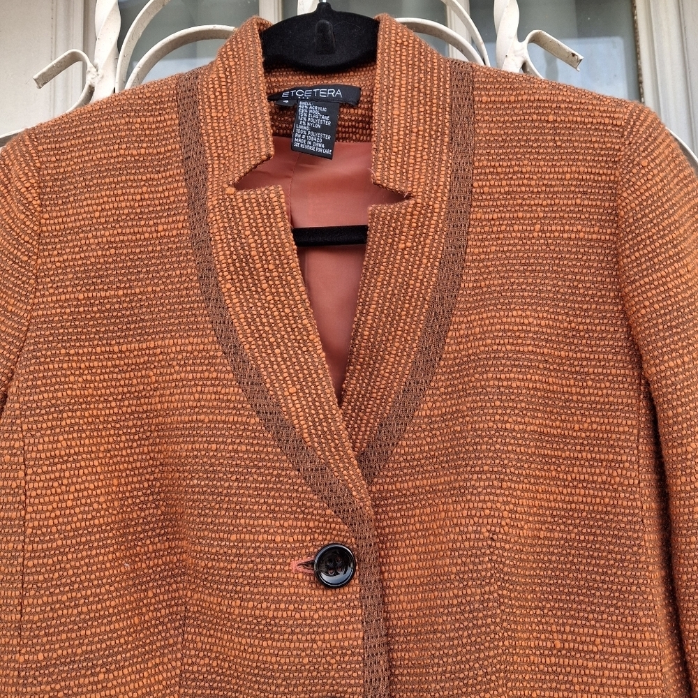 Etcetera Textured Tweed Orange Button-Up Long Sleeve Blazer Women Size 2 - Picture 5 of 16